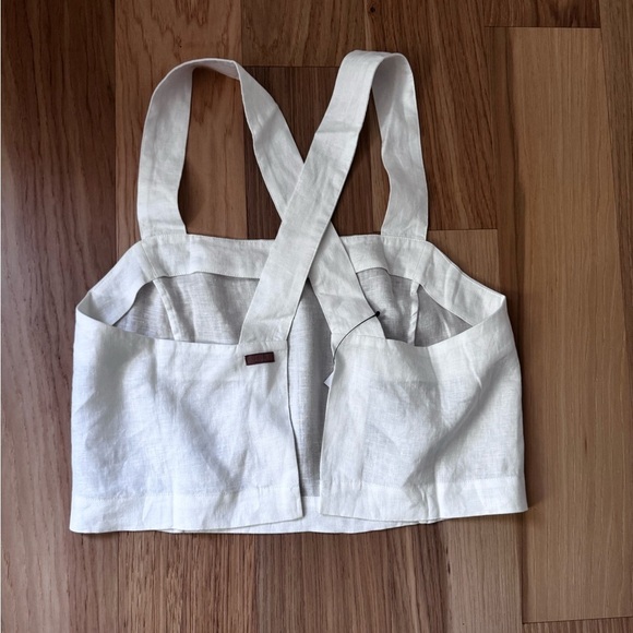 LUNYA Woven Linen Crossback Tank Medium Sincere White Cropped Top Pajama Lounge - Picture 5 of 10